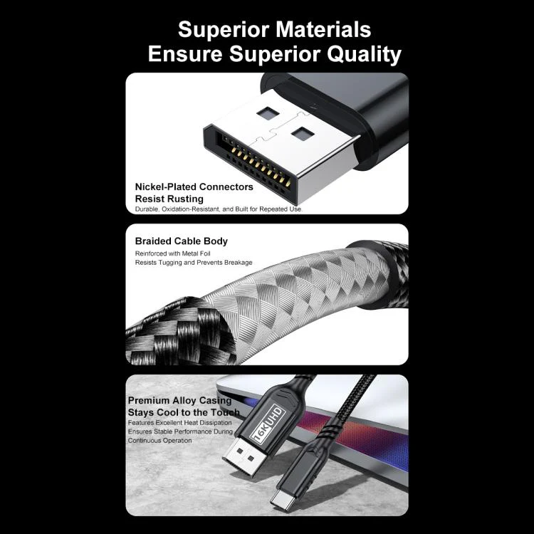 WG226 16K Ultra HD Type-C to DP 2.1 Display Cable Thunderbolt Adapter Cable with Logo, Length:1.5m(Black) - Image 14