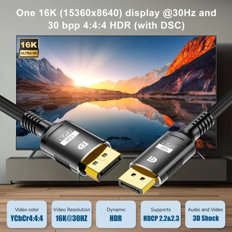 WG231 16K 60Hz DisplayPort 2.1 Male to DisplayPort 2.1 Male HD Adapter Cable, Length:1m(Black) - Image 7