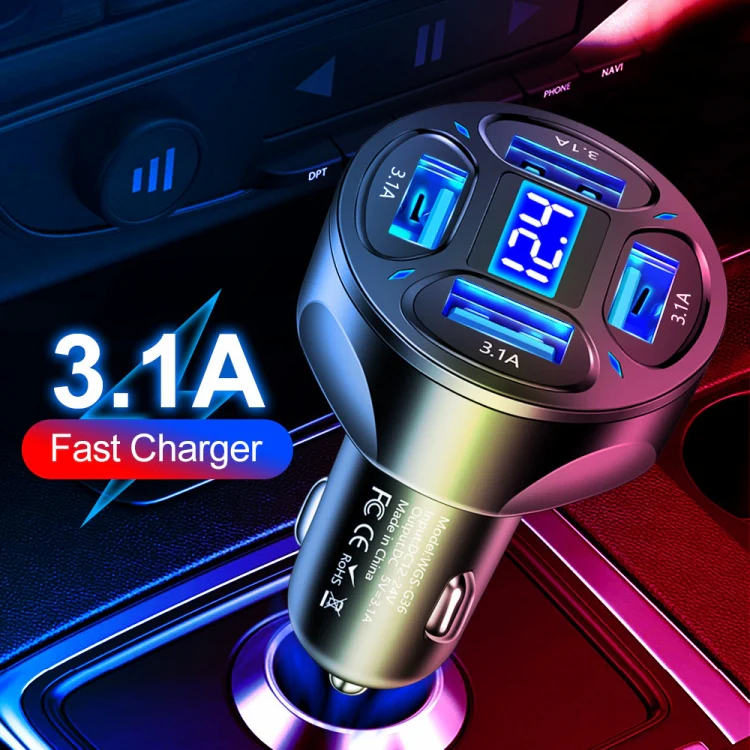 WGS-G36 3.1A 4 in 1 Digital Display Car Charger with Voltmeter (Black) - Image 5