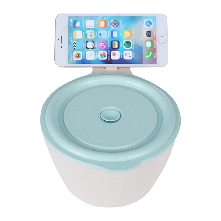 Wheat Fiber Instant Noodle Bowl Creative and Convenient Sealed Lunch Box with Mobile Phone Holder(Blue)
