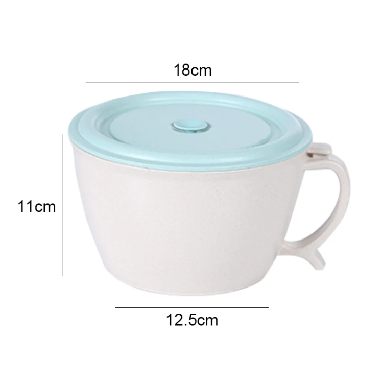 Wheat Fiber Instant Noodle Bowl Creative and Convenient Sealed Lunch Box with Mobile Phone Holder(Blue) - Image 2