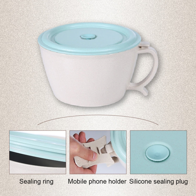 Wheat Fiber Instant Noodle Bowl Creative and Convenient Sealed Lunch Box with Mobile Phone Holder(Pink) - Image 4