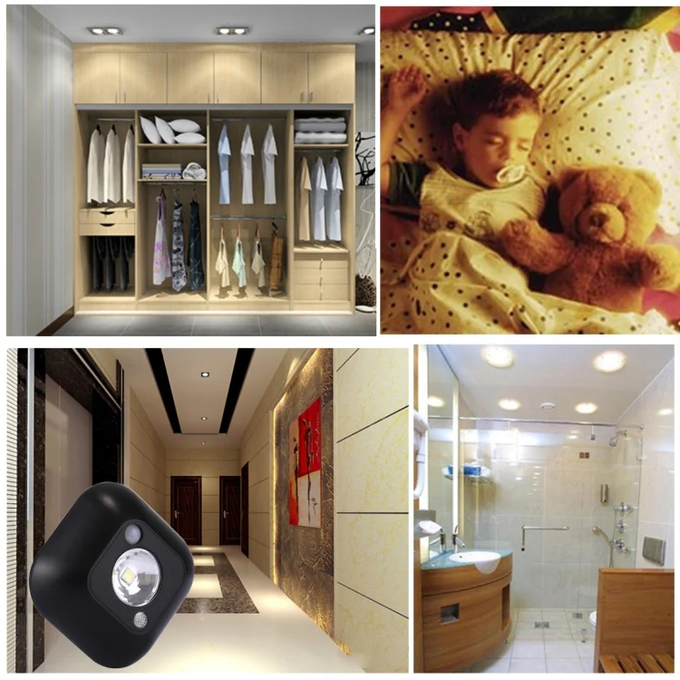 White Light Mini Human Body Motion Induction Ceiling Night Light , Porch Wall Lamps for Cabinets / Bedroom / Bathroom / Living Room, Sensor Distance: 2-3m(Black) - Image 9