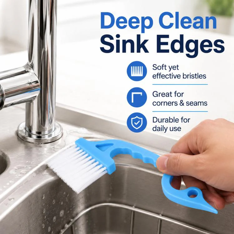Window Track Cleaning Brush Swan-Neck Crevice Brush with Built-in Scraper, Hand-Held Groove Gap Cleaning Tools(Blue) - Image 5