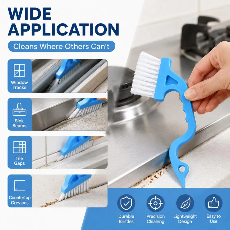Window Track Cleaning Brush Swan-Neck Crevice Brush with Built-in Scraper, Hand-Held Groove Gap Cleaning Tools(Blue) - Image 6