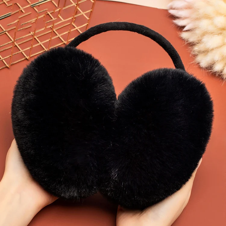 Winter Women Cute Earmuffs Soft Fluffy Warm Earmuffs Adult Children Students Ear Warmer, Size: 18cm Large(Black)
