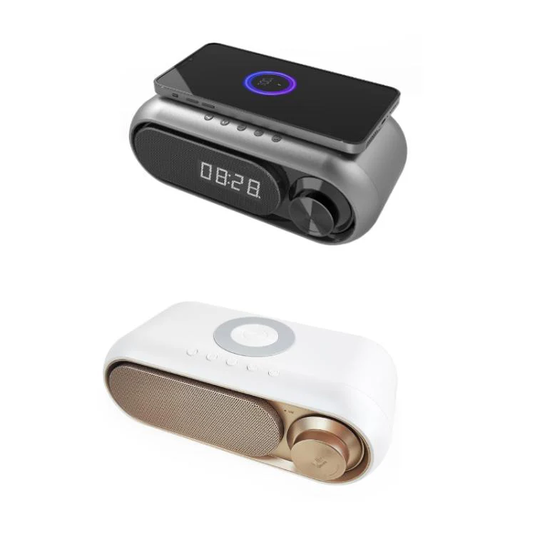 Wireless Charging Bluetooth Speaker Desktop LED Clock(Metallic Gray 15W) - Image 2