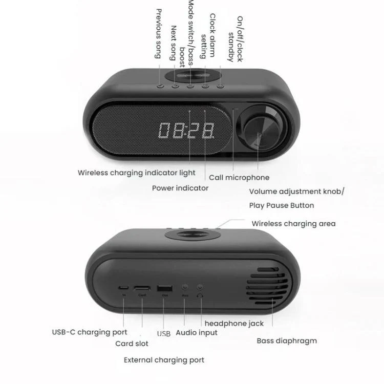 Wireless Charging Bluetooth Speaker Desktop LED Clock(White 15W) - Image 3