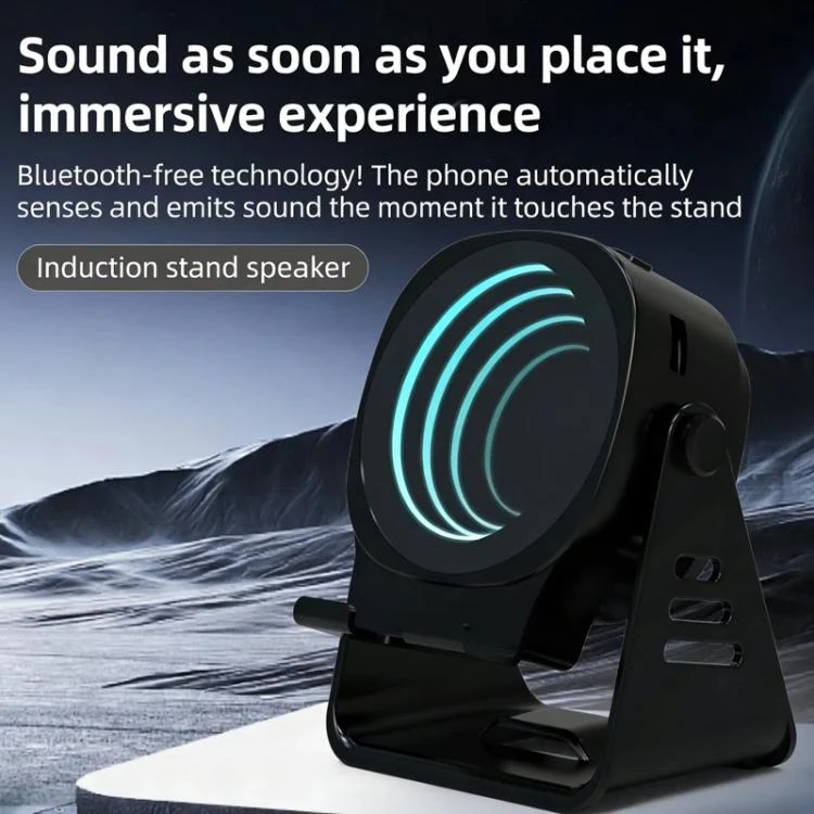 Wireless Induction Speaker With Phone Stand Multifunctional Desktop Bluetooth Speaker Night Light(Orange) - Image 2