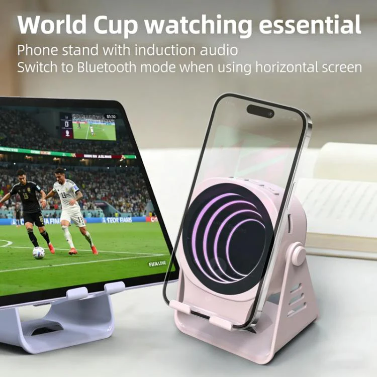 Wireless Induction Speaker With Phone Stand Multifunctional Desktop Bluetooth Speaker Night Light(Purple) - Image 9