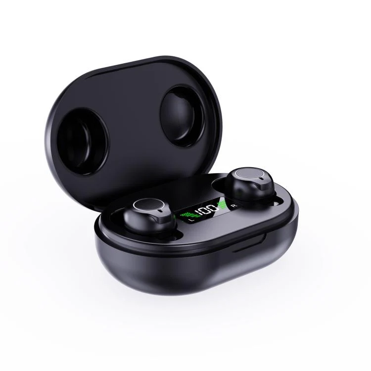 Wireless Invisible Hearing Aid With Digital Display Charging Case & Touch Control Black+Black
