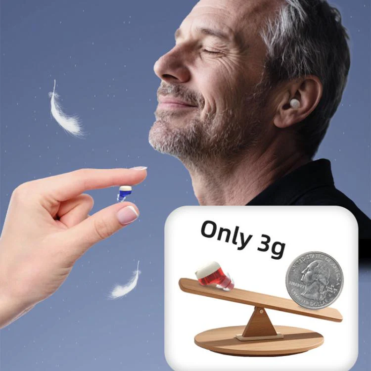 Wireless Invisible Hearing Aid With Digital Display Charging Case & Touch Control Red Blue+Black Case - Image 6