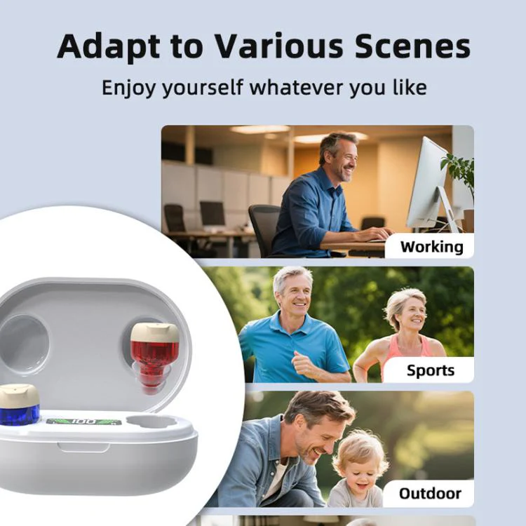 Wireless Invisible Hearing Aid With Digital Display Charging Case & Touch Control Skin Color+Black Case - Image 8