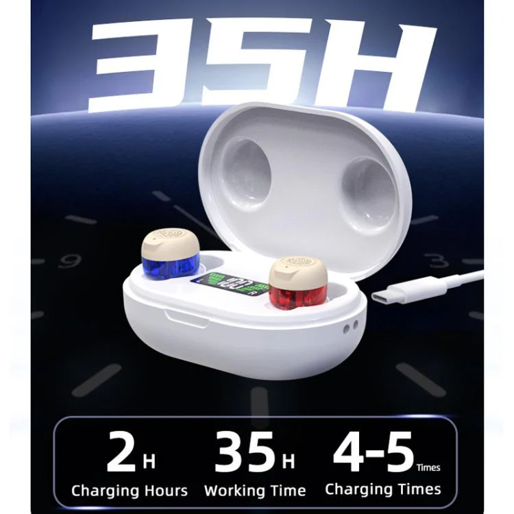 Wireless Invisible Hearing Aid With Digital Display Charging Case & Touch Control Skin Color +White Case - Image 4