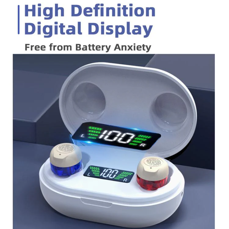 Wireless Invisible Hearing Aid With Digital Display Charging Case & Touch Control Skin Color +White Case - Image 5