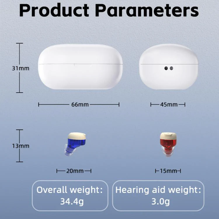 Wireless Invisible Hearing Aid With Digital Display Charging Case & Touch Control Skin Color +White Case - Image 9