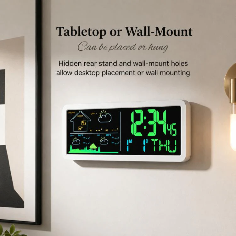 Wireless Weather Station Clock with Outdoor Sensor Digital Wall Clock Barometric Local Weather Forecast Bedside Alarm Clock(YD202 White) - Image 5