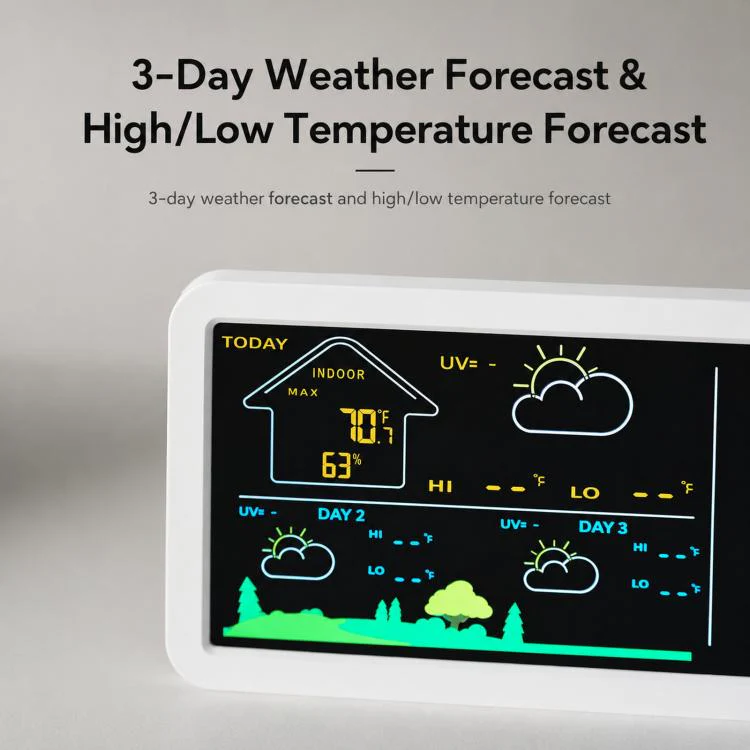 Wireless Weather Station Clock with Outdoor Sensor Digital Wall Clock Barometric Local Weather Forecast Bedside Alarm Clock(YD202 White) - Image 6