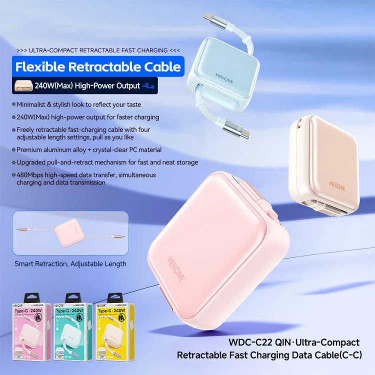 WK WDC-C22 240W Type-C to Type-C Ultra-Compact Retractable Fast Charging Data Cable, Length:1m(Blue) - Image 5