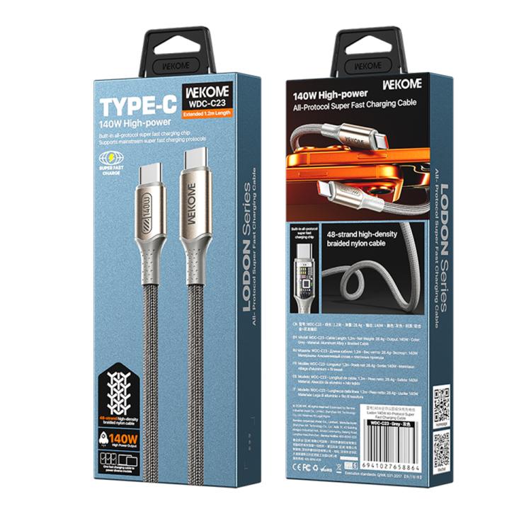 WK WDC-C23 Ladon Type-C to Type-C 140W All-Protocol Super Fast Charging Cable, Length:1.2m(Grey) - Image 2