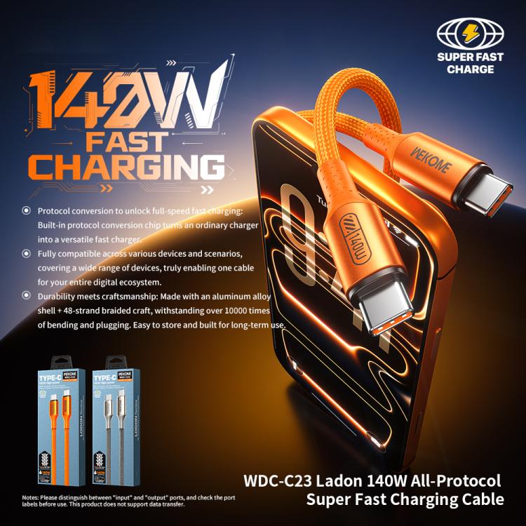 WK WDC-C23 Ladon Type-C to Type-C 140W All-Protocol Super Fast Charging Cable, Length:1.2m(Orange) - Image 3
