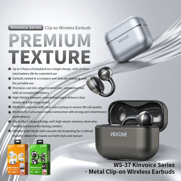 WK WS-37 Kinvoice Series Clip-on Metal Wireless Bluetooth Earphone(Tarnish) - Image 6
