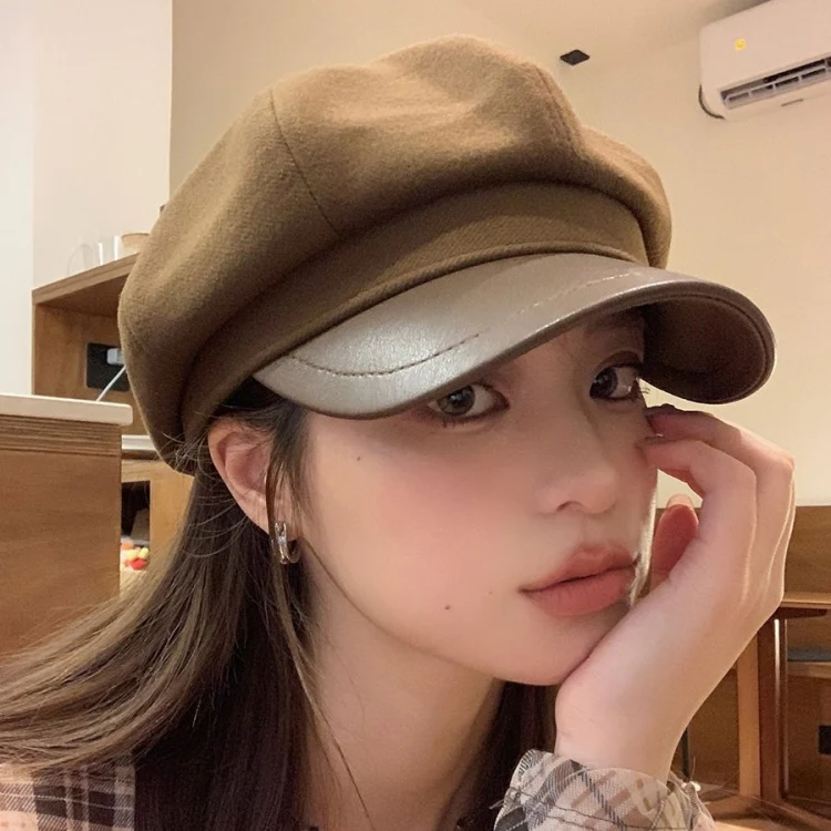 Women Beret Autumn Literary Retro Newsboy Hat Octagonal Girl Cap, Size: Free Size(Beige) - Image 6