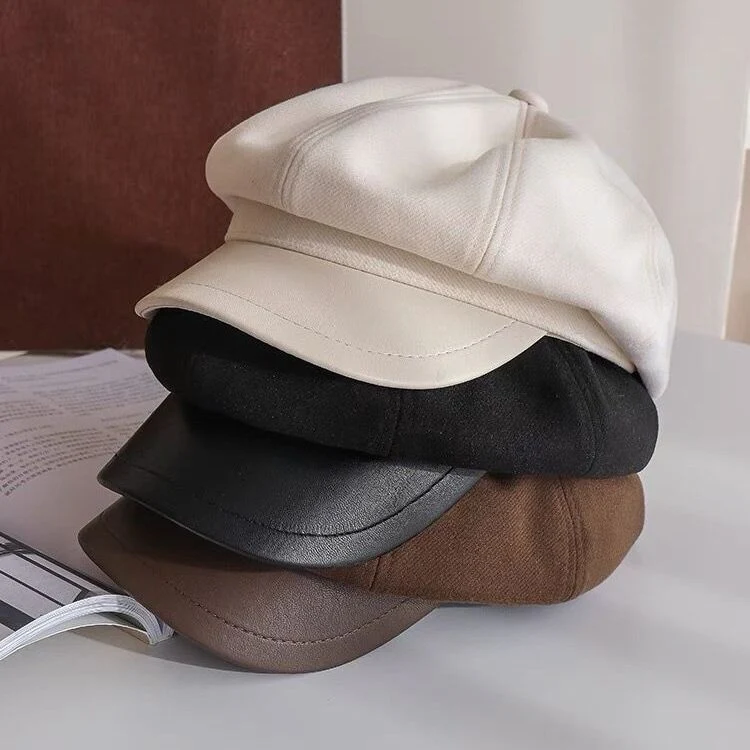 Women Beret Autumn Literary Retro Newsboy Hat Octagonal Girl Cap, Size: Free Size(Coffee) - Image 3