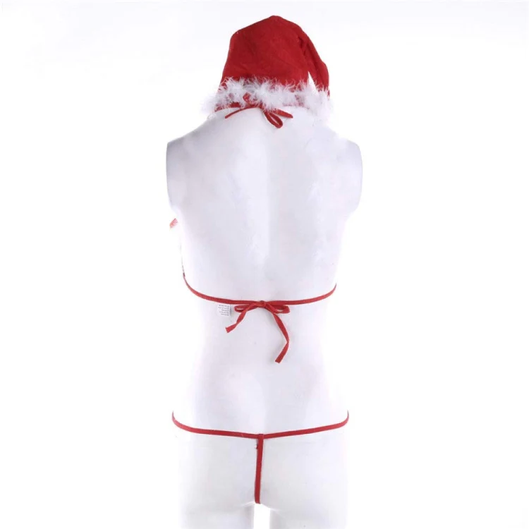 Women Christmas Hollow Sexy Lingerie Bras Panty Thong with Santa Hat Set, Size: S(Red) - Image 3