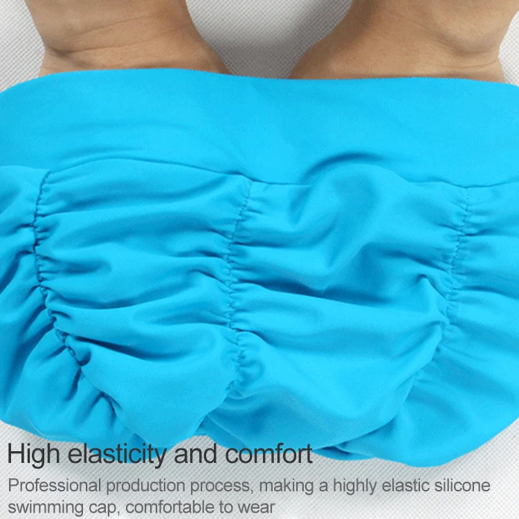Women Earmuffs Pleated Cloth Swimming Cap(Rose) - Image 3