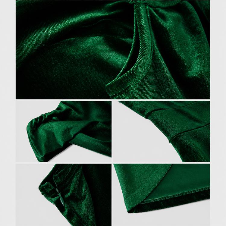 Women Elegant Slim-Fit One Shoulder Velvet Dress, Size:S(Green) - Image 4