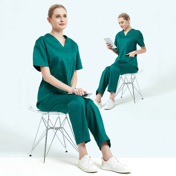 Women Grooming Pet Dental Work Clothes Short-Sleeved Top + Pants Set, Size: XL(Tibetan Blue) - Image 6