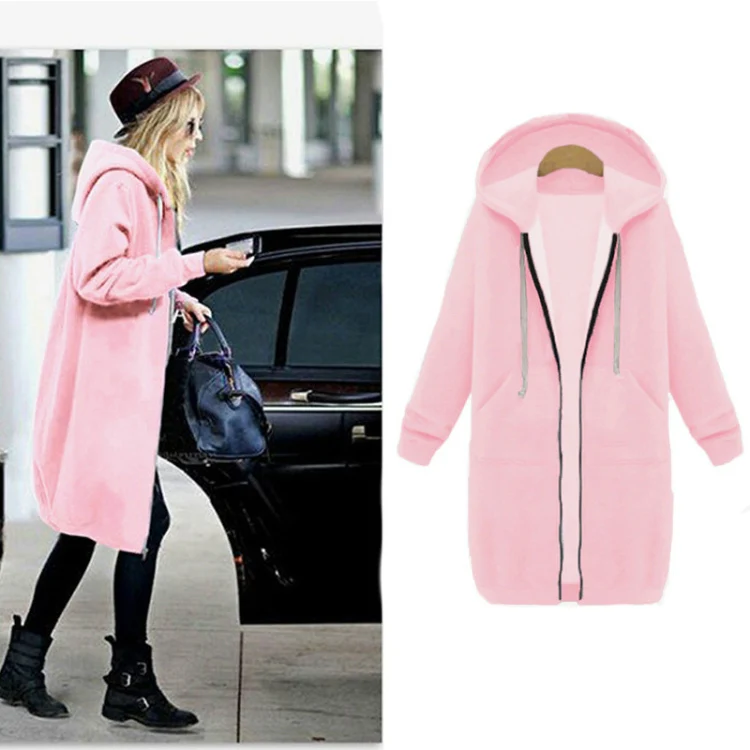 Women Hooded Long Sleeved Sweater In The Long Coat, Size: XXXXXL(Orange) - Image 5