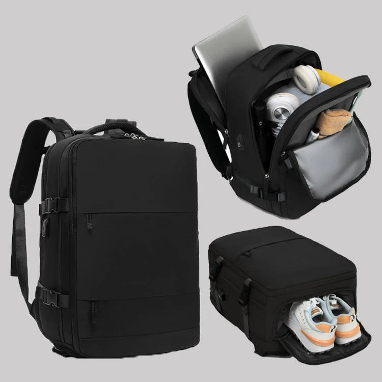 Women Men Travel Backpack Carry-On with Laptop Compartment & USB Port, Shoe Storage, Wet/Dry Separation, Waterproof Large Capacity Daypack(2210 Black)