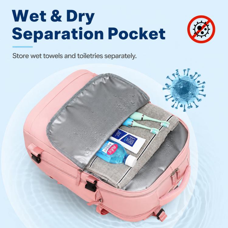 Women Men Travel Backpack Carry-On with Laptop Compartment & USB Port, Shoe Storage, Wet/Dry Separation, Waterproof Large Capacity Daypack(2210 Light Blue) - Image 6