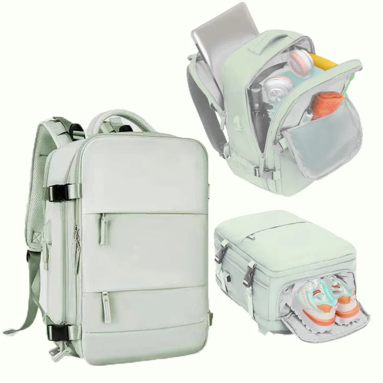 Women Men Travel Backpack Carry-On with Laptop Compartment & USB Port, Shoe Storage, Wet/Dry Separation, Waterproof Large Capacity Daypack(2210 Mint Green)