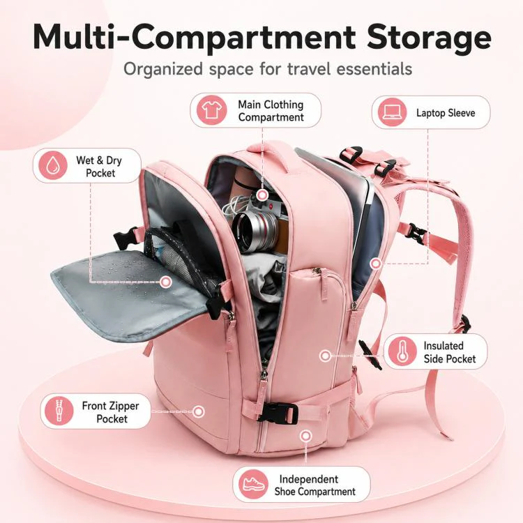 Women Men Travel Backpack Carry-On with Laptop Compartment & USB Port, Shoe Storage, Wet/Dry Separation, Waterproof Large Capacity Daypack(2210 Mint Green) - Image 4
