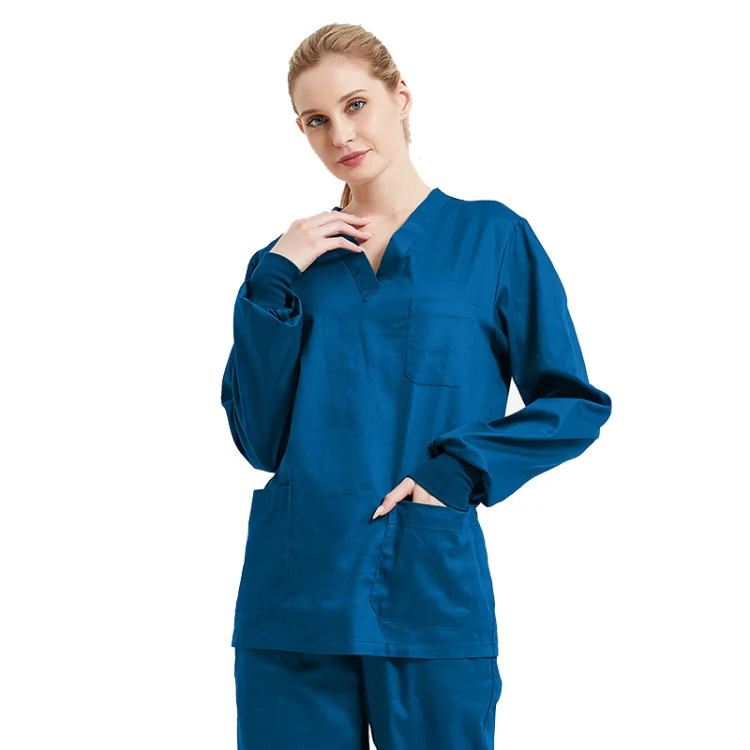 Women Scrub Pet Dental Work Clothes Long-sleeved Top + Pants Set, Size: L(Peacock Blue)