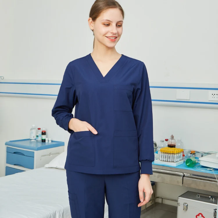 Women Scrub Pet Dental Work Clothes Long-sleeved Top + Pants Set, Size: S(Tibetan Blue)