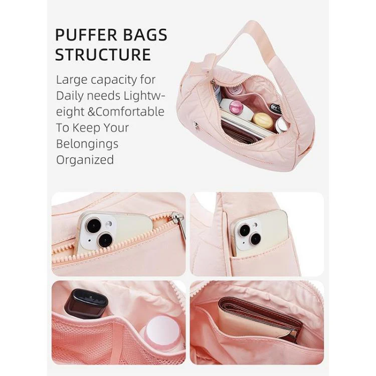 Women Single-shoulder Down Bag With Adjustable Shoulder Strap Handbag(Black) - Image 5