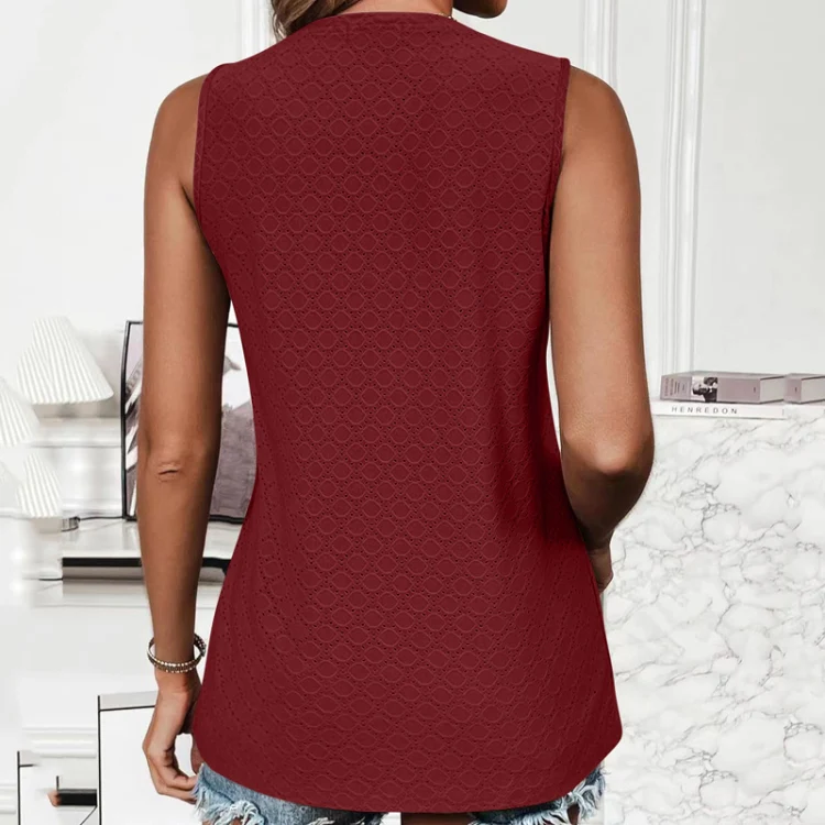 Women Spring Summer Round Neck Printed Vest T-Shirt Top, Size: L(Wine Red) - Image 3