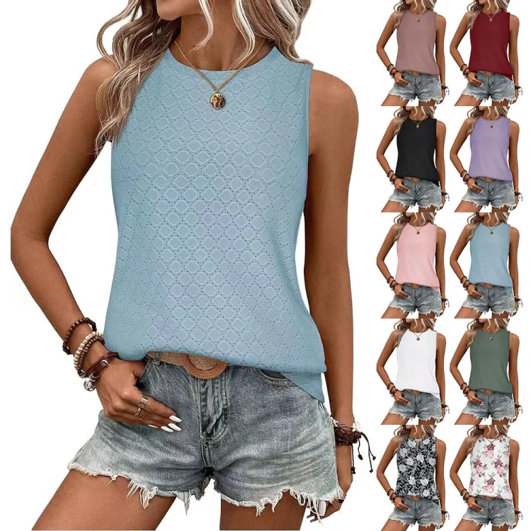 Women Spring Summer Round Neck Printed Vest T-Shirt Top, Size: XL(White Flowers On Black) - Image 4