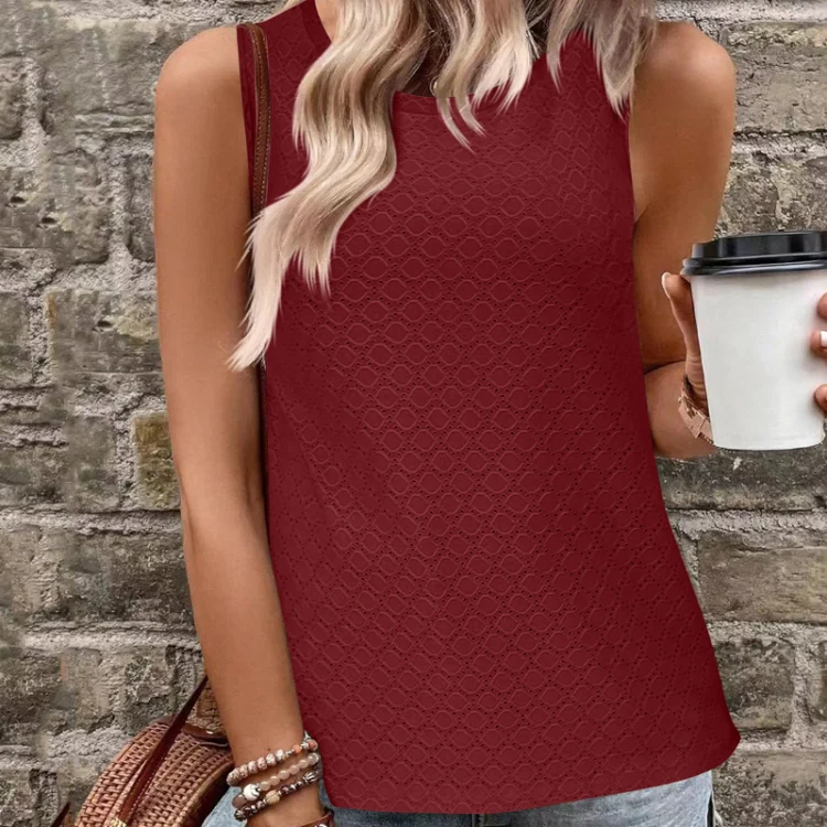 Women Spring Summer Round Neck Printed Vest T-Shirt Top, Size: XXL(Wine Red) - Image 2