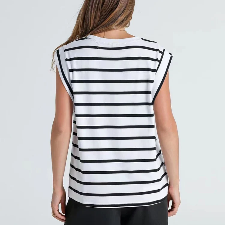 Women Stripe Style Summer Loose Top Basic T-Shirt Round Neck Casual Tank, Size: XL(White) - Image 3