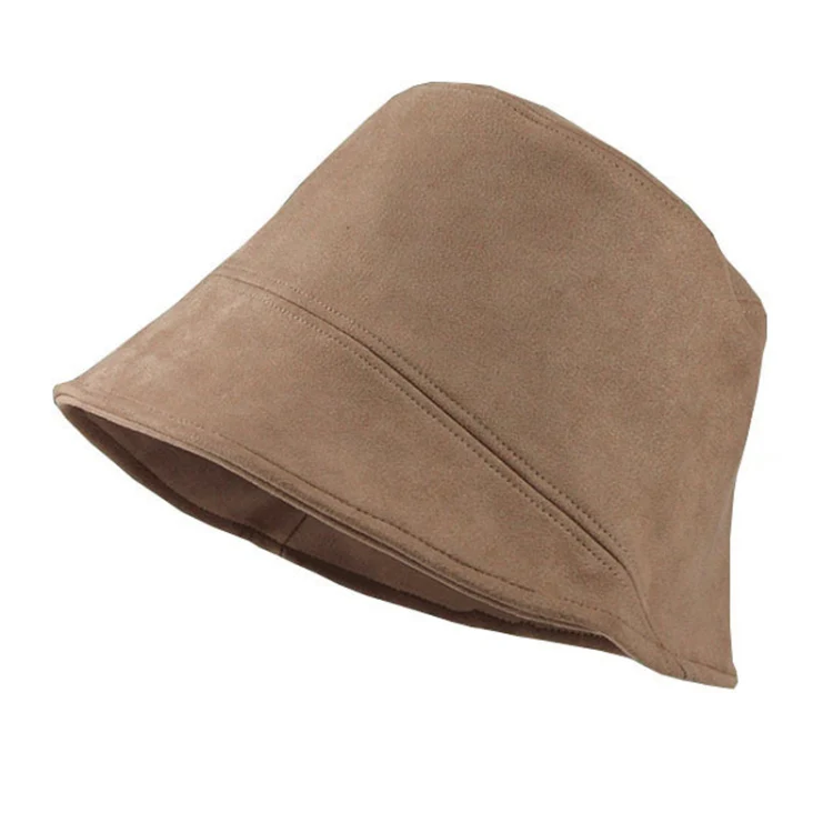 Women Suede Fisherman Hat Show Face Small Basin Cap Bucket Hat(Khaki)