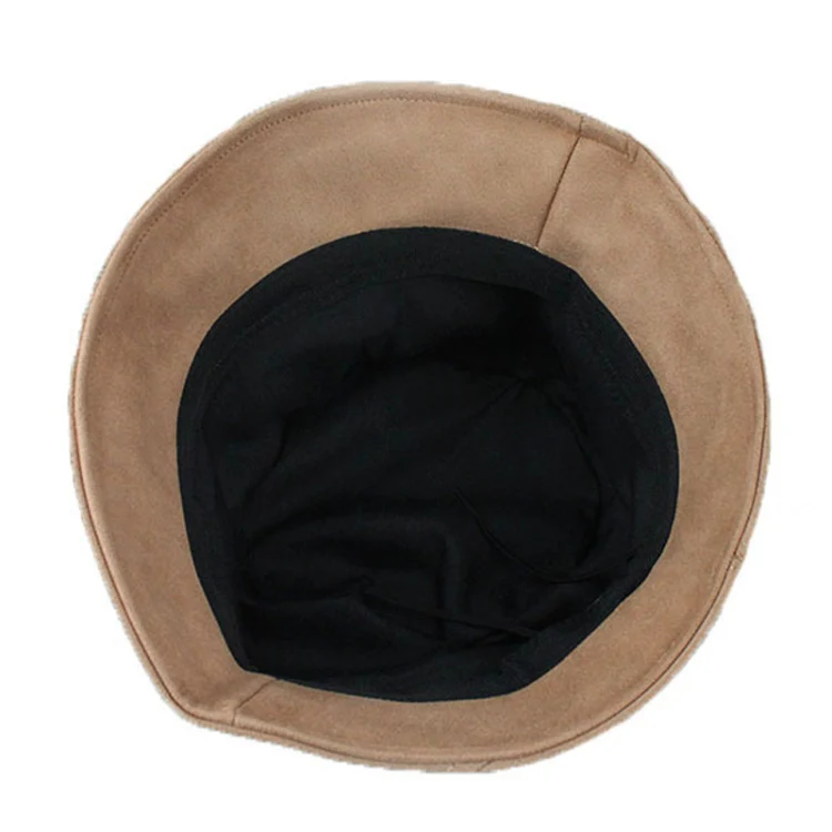 Women Suede Fisherman Hat Show Face Small Basin Cap Bucket Hat(Khaki) - Image 3