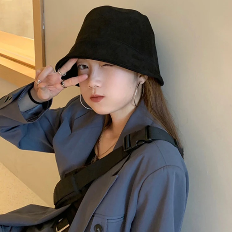 Women Suede Fisherman Hat Show Face Small Basin Cap Bucket Hat(Khaki) - Image 5
