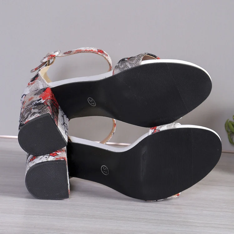 Women Summer Roman Sandals Thick Bottom Slope Heel Printed Buckle High Heels Sandals, Size: 38(Red) - Image 3