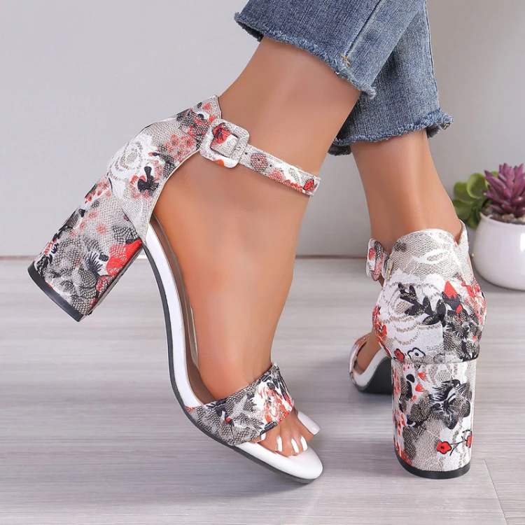 Women Summer Roman Sandals Thick Bottom Slope Heel Printed Buckle High Heels Sandals, Size: 39(Red) - Image 5