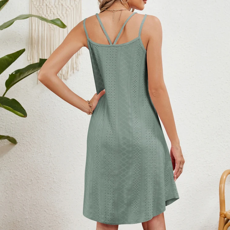 Women Summer Round Neck Halter Loose Sleeveless Dress, Size: S(green) - Image 4